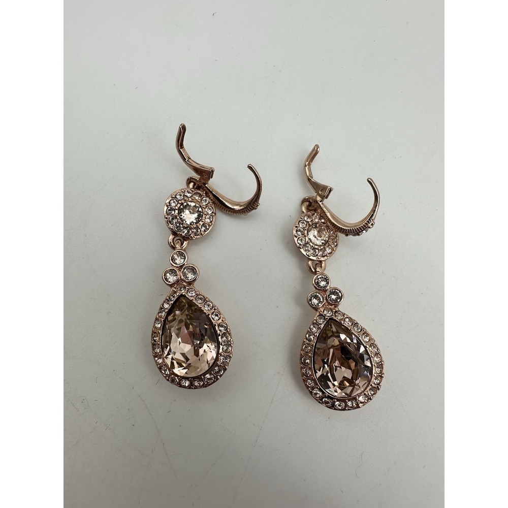 Givenchy Rose Gold Swarovski Crystal Linear Earrings Lever Back Drop Style Bling - Picture 7 of 10
